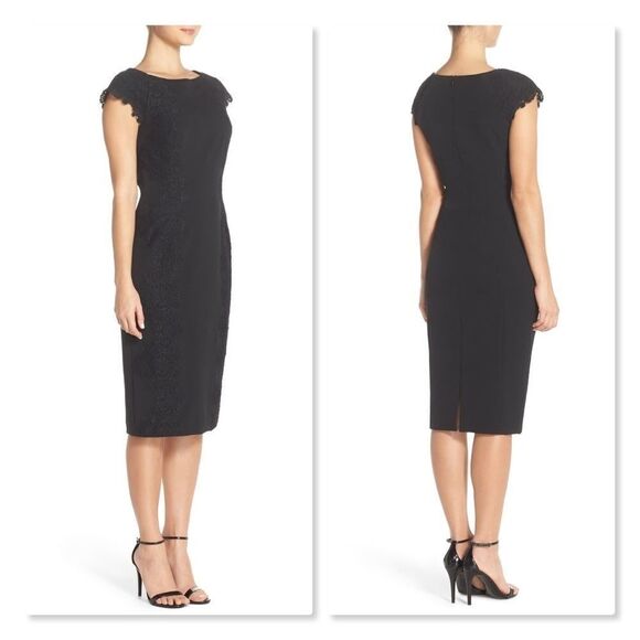 Maggie London Lace Detail Crepe Sheath Dress sz 0. - Picture 1 of 8